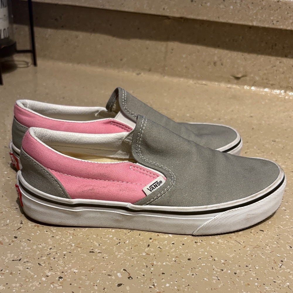 Vans Pink and Gray Slip-On Shoes